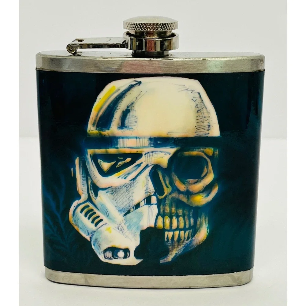 Top Shelf Flasks Stormtrooper Skull Stainless Steel 6oz Hip Flask Teal Silver